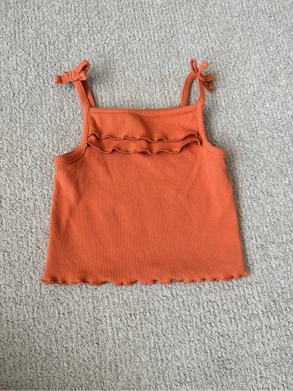 Girls Orange Ribbed Tank Top with Tie Straps
